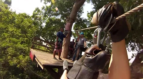 Extreme Man Flying a Zip Line in the Jungle of Thailand Stock Footage 40266777