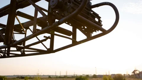 Extreme pull-up on the metal part of the damaged hole. Chernobyl Stock Footage 79450282