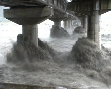 Extreme River Flood Under Bridge Stock Footage 420565