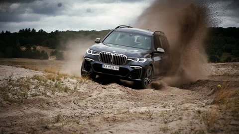 Extreme off-road driving in the sand slow motion. SUV off road drift. Stock Footage