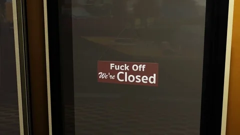Extreme Rude Closed Sign on Shop Restaurant Entrance 2 Stock Footage