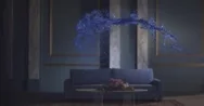 Extreme Slo-Mo Of Paint Arching Over Couch As It Is Thrown Stock Footage