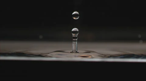 Extreme slow motion, drop falls to water, splashing on black Stock Footage 63842324
