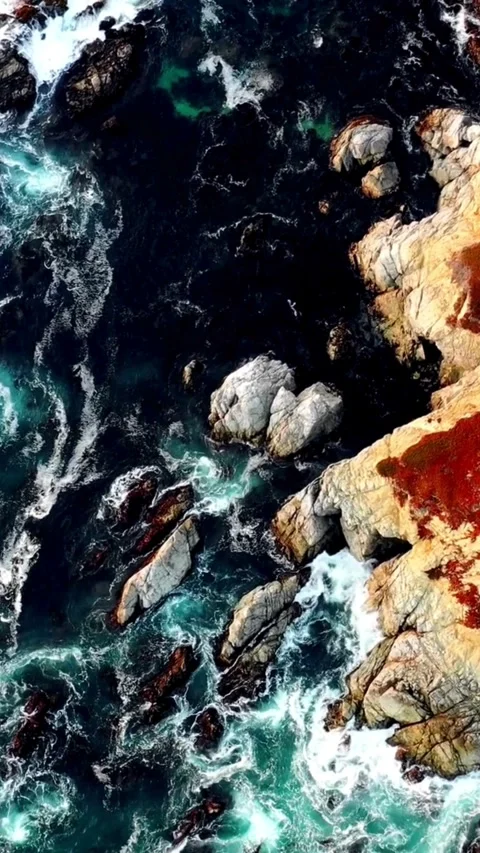Extreme top-down aerial view of powerful dark turquoise ocean Stock Footage 333159681