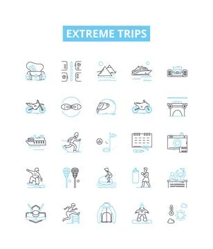 Extreme trips vector line icons set. Adventures, Thrills, Extremities Stock Illustration