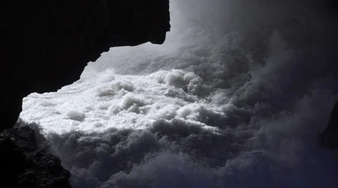 Extreme waves crash into cave, Boca do Inferno, hell’s mouth, Portugal Stock Footage 59828505