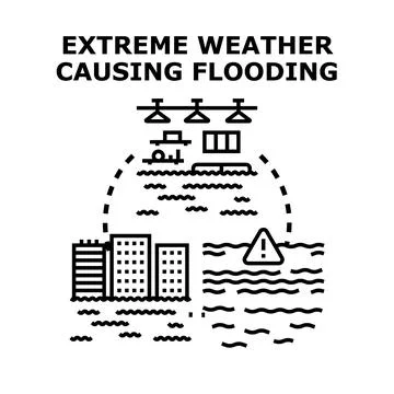 Extreme weather causing flooding disaster vector concept Stock Illustration