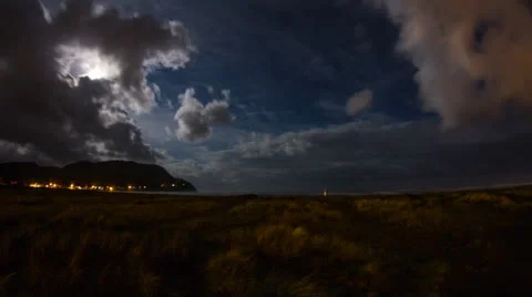 Extreme Wide Shot of Night Clouds at Seaside Oregon Stock-Footage 24975055