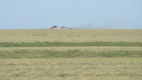 Extreme Wide Static of Tractor and Rake Stock Footage 221861852