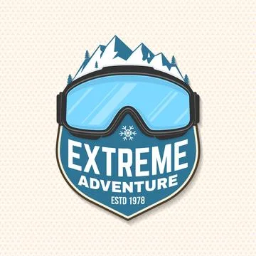 Extreme winter adventures. Vector ski club retro badge, textile patch. Concep Stock Illustration