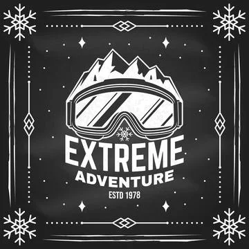 Extreme winter adventures. Vector ski club retro badge, textile patch. Concep Stock Illustration