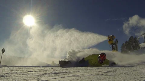 Extremecarving under Snowmaking. Sun, snow. Stock Footage 37026027