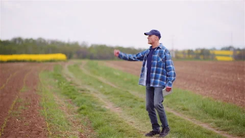 Extremely Angry Farmer In Field Stock Footage 134396523