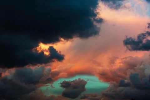 Extremely beautiful clouds in the sky with bright colors Stock Photos
