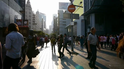 Extremely busy nanjing road,pedestrian mall,Shanghai,China. Stock Footage