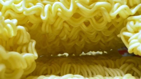 Extremely close-up, detailed. instant wavy dry noodles Stock Footage 148927000