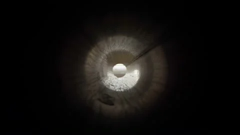 Extremely close-up, detailed. view inside a metal chrome pipe Stock Footage 144338151