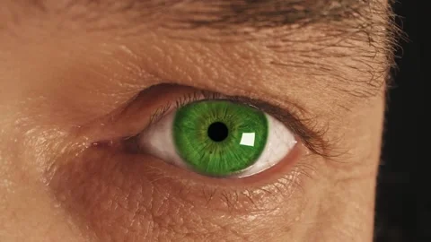 Extremely close-up. The man's eye is green. Stock Footage 156190773