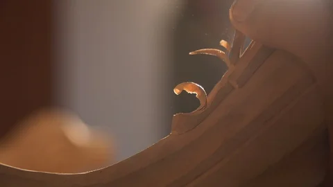 Extremely Close Up of Man’s Hands doing Artistic Wood Carving. Producing. Stock Footage 102447137