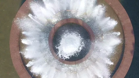 Extremely close up shot from drone of generic city fountain Video stock 101497851