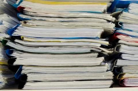Extremely close up the stacking of office working documents Stock Photos