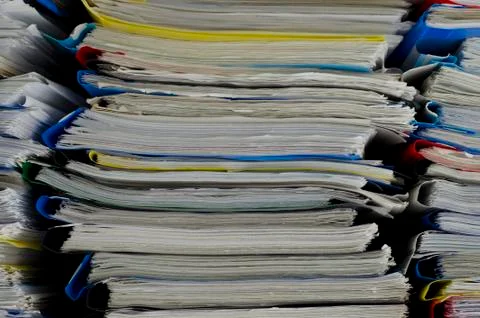 Extremely close up the stacking of office working documents Stock Photos