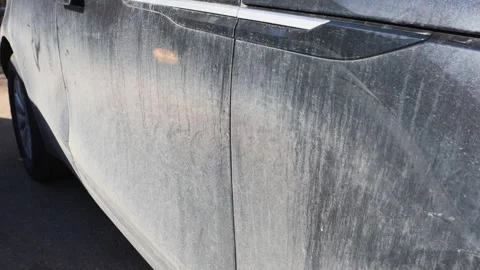 Extremely dirty dusty car covered of mud and grime, filthy vehicle outdoors Stock Footage 335134297