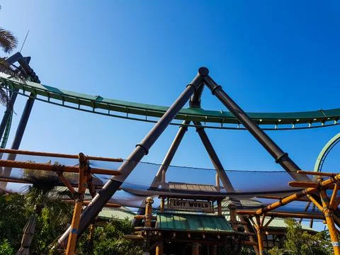 Extremely extreme roller coaster ride at Universal Studios Japan. Stock Photos