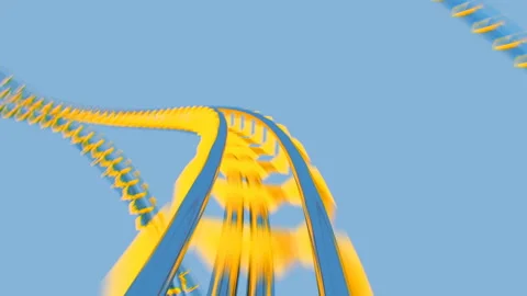 Extremely Fast Ride on Roller-Coaster With Sun Shining on Blue Sky Seamless 動画素材 113631587