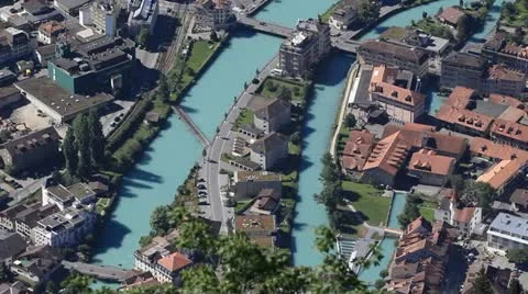 Extremely High View of Mountain Town Stock Footage 21376622