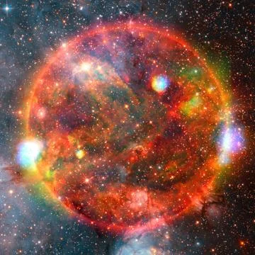 Extremely hot star. Flaring of Sun. Elements of this image furnished by NASA Ilustração Stock