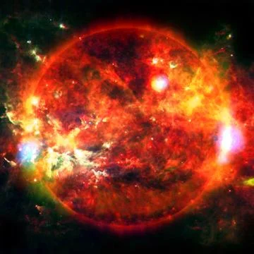 Extremely hot star. Flaring of Sun. Elements of this image furnished by NASA Foto stock