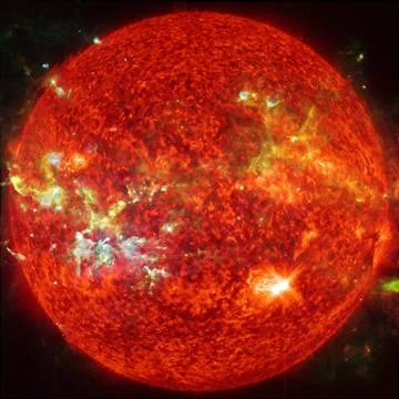 Extremely hot star. Flaring of Sun. Elements of this image furnished by NASA Foto stock