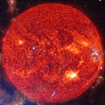 Extremely hot star. Flaring of Sun. Elements of this image furnished by NASA 스톡 사진
