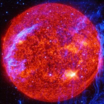 Extremely hot star. Liquid plasma. Elements of this image furnished by NASA. Stock Photos