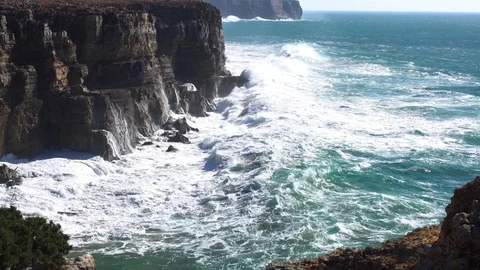 Extremely Huge waves crashing into high cliffs Disturbed Atlantic ocean Stock Footage