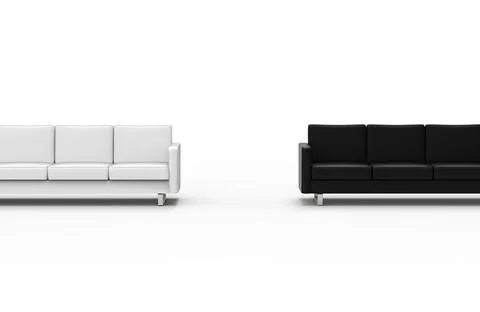 Extremely long black and white sofa isolated on white background. 3d renderin Stock Illustration