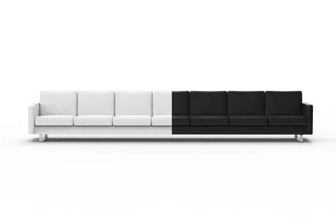 Extremely long black and white sofa isolated on white background. 3d renderin Stock Illustration