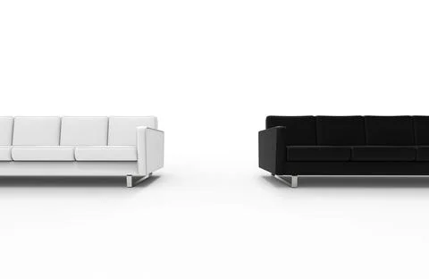 Extremely long black and white sofa isolated on white background. 3d renderin Stock Illustration