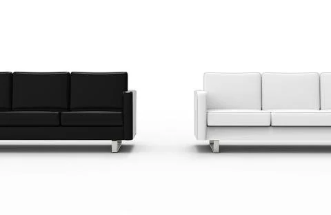 Extremely long black and white sofa isolated on white background. 3d renderin Stock Illustration