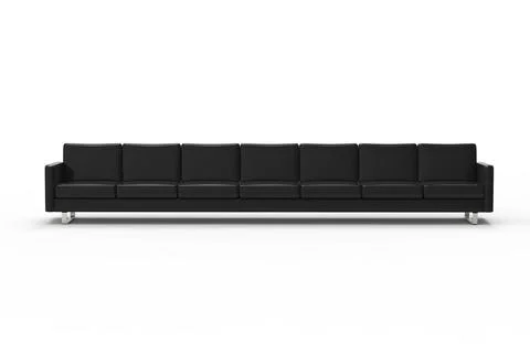Extremely long black leather sofa isolated on white background. 3d rendering Stock Illustration