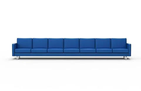 Extremely long blue sofa isolated on white background. 3d rendering Stock Illustration