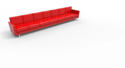 Extremely long red sofa isolated on white background. 3d rendering Stock Illustration