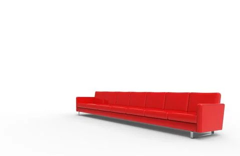 Extremely long red sofa isolated on white background. 3d rendering3d renderin Stock Illustration