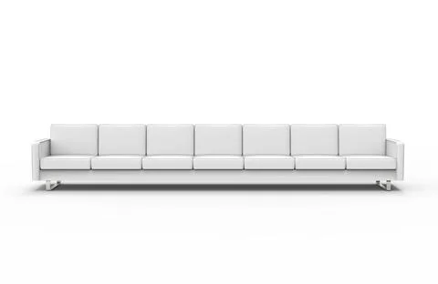 Extremely long white sofa isolated on white background. 3d rendering Stock Illustration