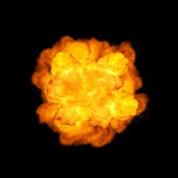 Extremely massive fire explosion, orange color with sparks isolated on black  Stock Photos