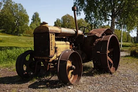 An extremely old tractor at museum Stock Photos