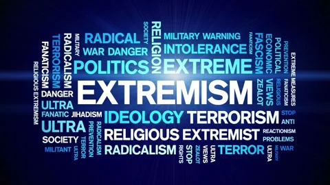Extremism animated word cloud,animation text kinetic typography seamless loop. Stock Footage 249070984