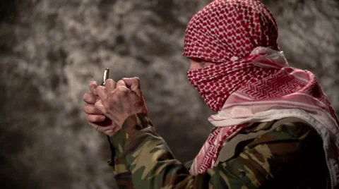 Extremist  undermines himself with grenade in  slow motion Stock Footage 58216563