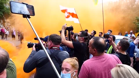 Extremists object by means of a flash mob, performance with pyrotechnics. Stock Footage 137457425